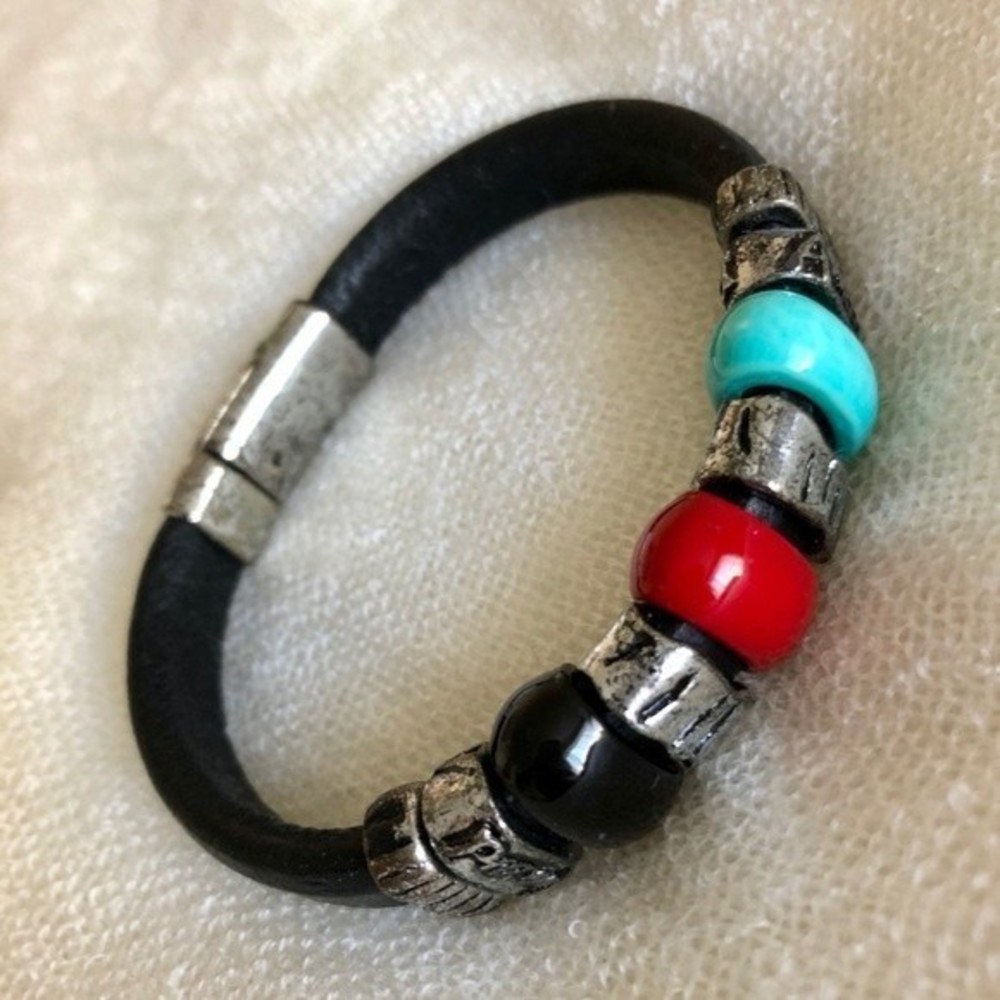Leather bracelet with stone and silver accents